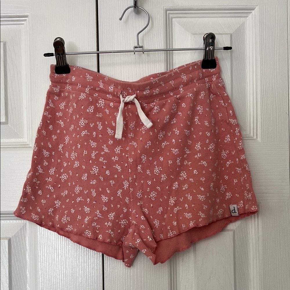 deux par deux Rose Floral Ribbed Drawstring Shorts